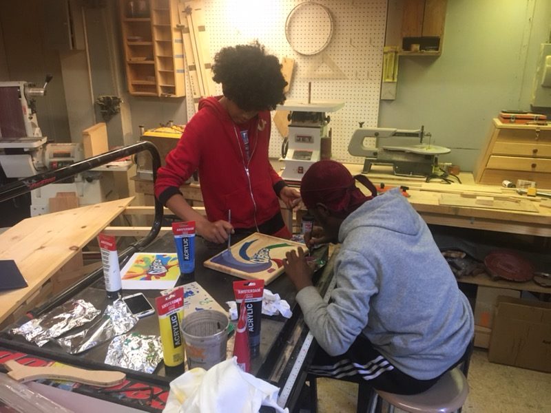 Students working on art